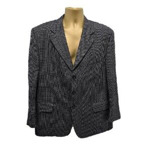 Wool Sport Coat Blazer Mens 46R Black Blue Houndstooth Nick Hilton Career Jacket